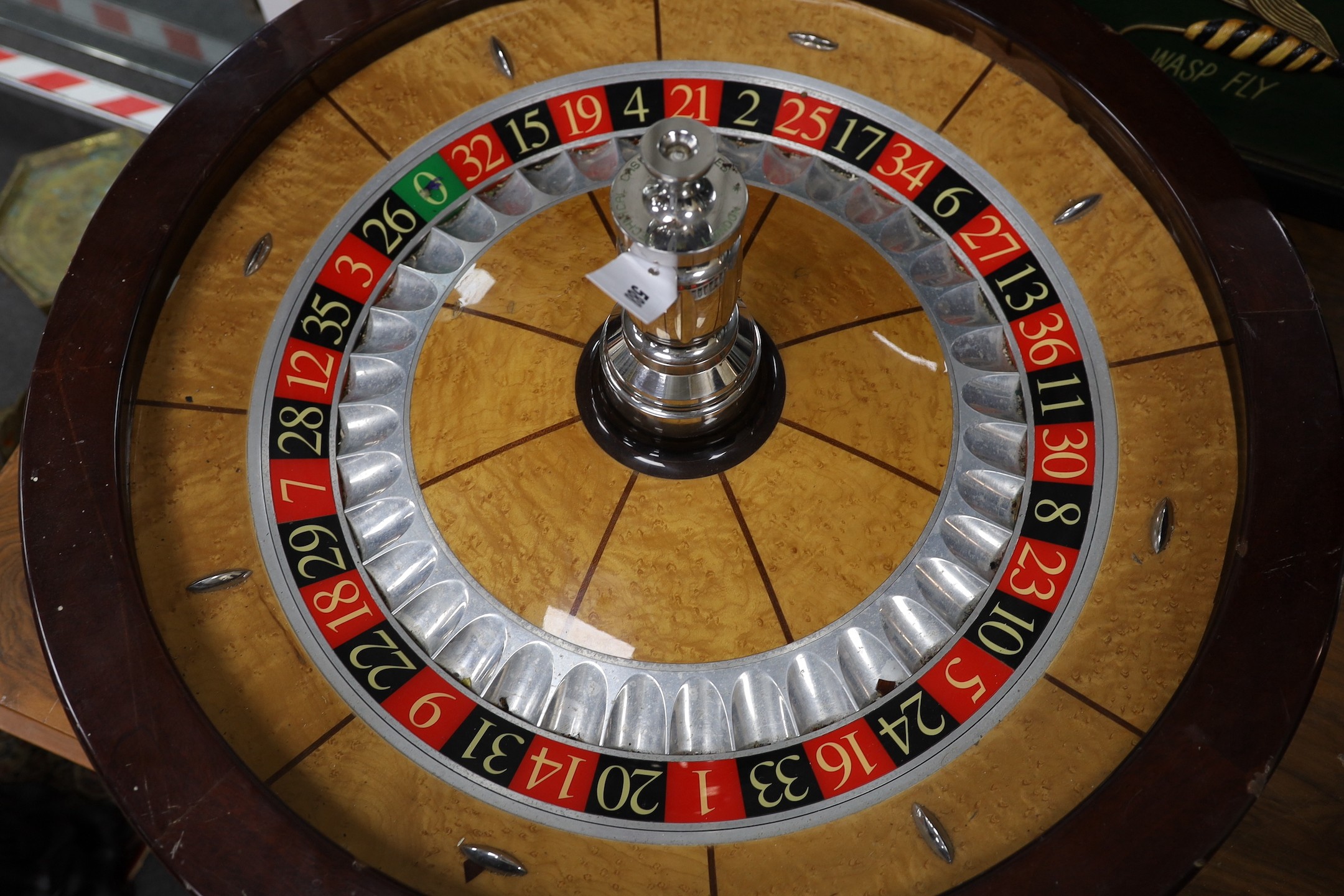 A wood and chrome Technical Casino Supplies roulette wheel, 80 cm diameter, please note this is exceedingly heavy for shipping